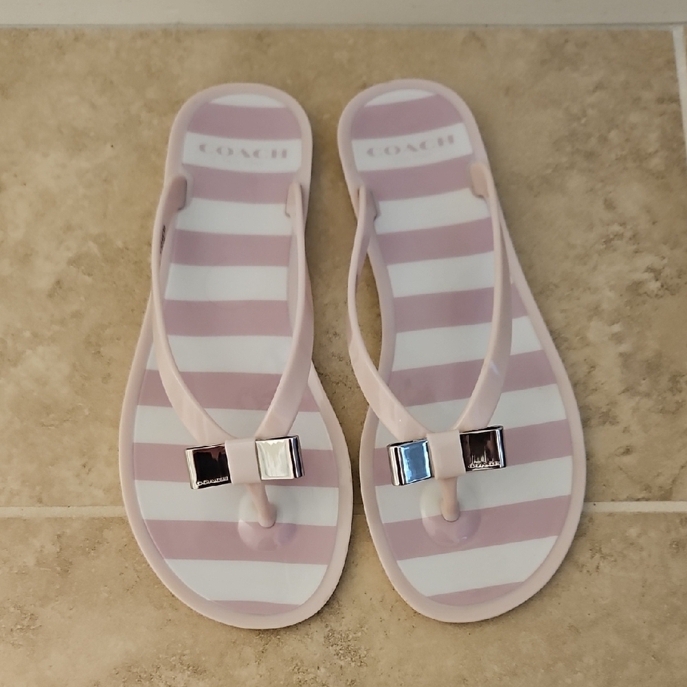 Coach Pastel Pink and White Striped Sandals